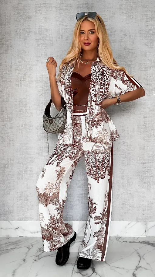 Stylowa lniany komplet CHOCO zwierzęcy wzór ONE SIZE - P746A
