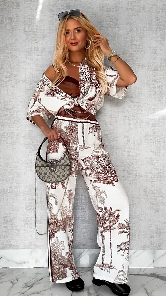 Stylowa lniany komplet CHOCO zwierzęcy wzór ONE SIZE - P746A