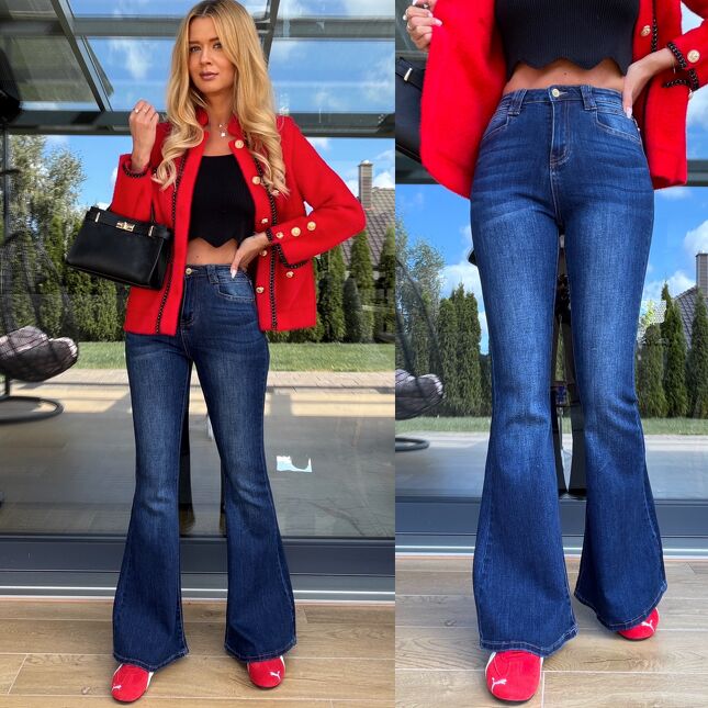 Super elastyczne spodnie jeansowe szerokie DZWONY blue jeans - S260