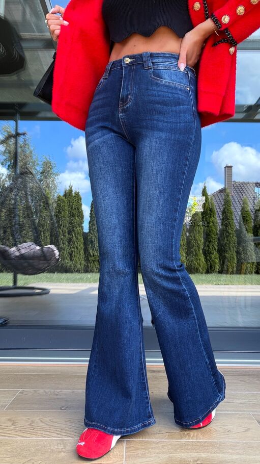 Super elastyczne spodnie jeansowe szerokie DZWONY blue jeans - S260