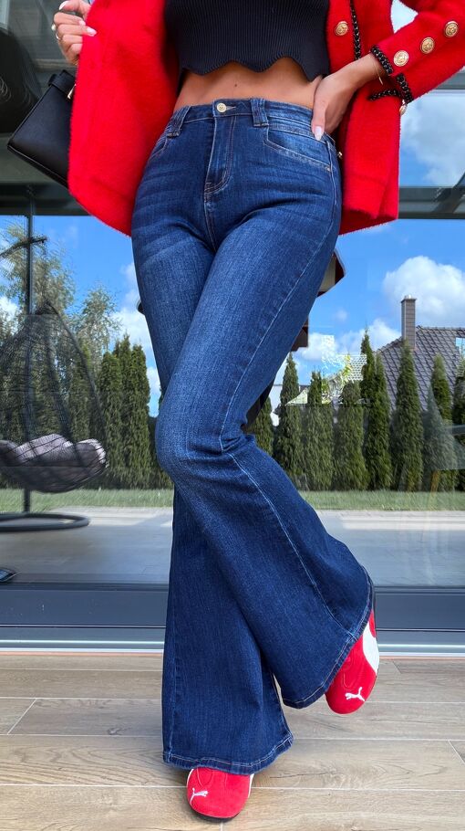 Super elastyczne spodnie jeansowe szerokie DZWONY blue jeans - S260