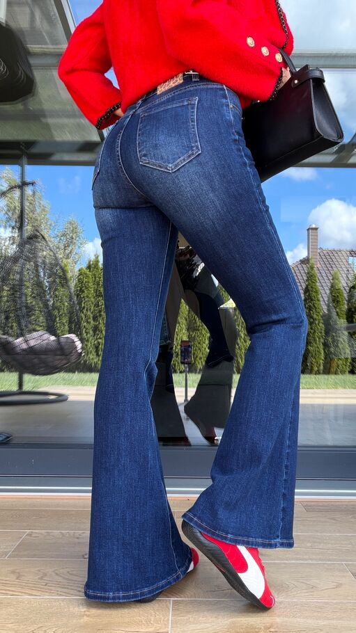Super elastyczne spodnie jeansowe szerokie DZWONY blue jeans - S260