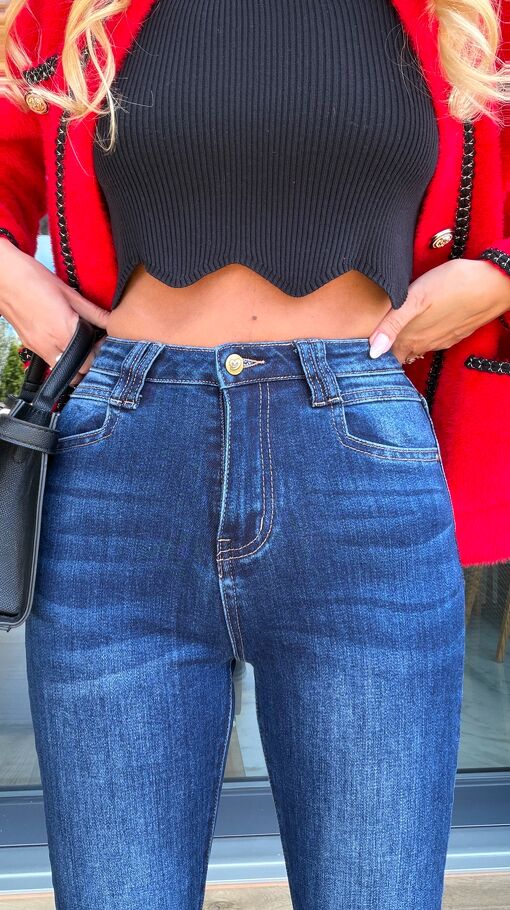 Super elastyczne spodnie jeansowe szerokie DZWONY blue jeans - S260