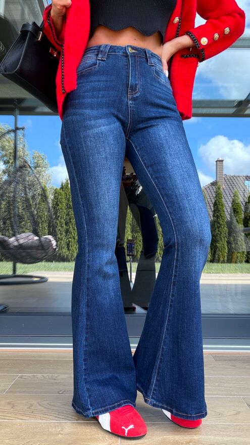 Super elastyczne spodnie jeansowe szerokie DZWONY blue jeans - S260