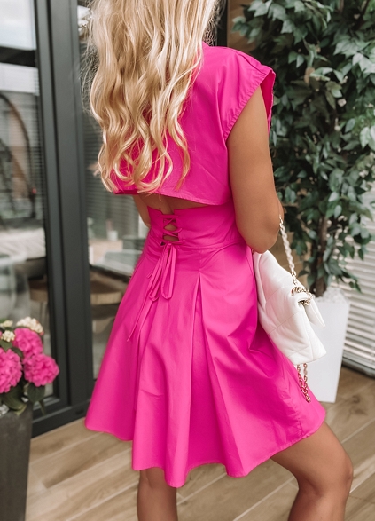 Taliowana sukienka z wiązaniem PINK - K520