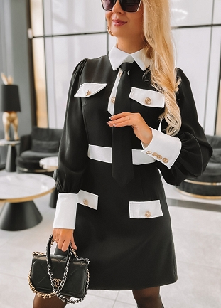 Koktajlowa sukienka z krawatem BLACK - K989A