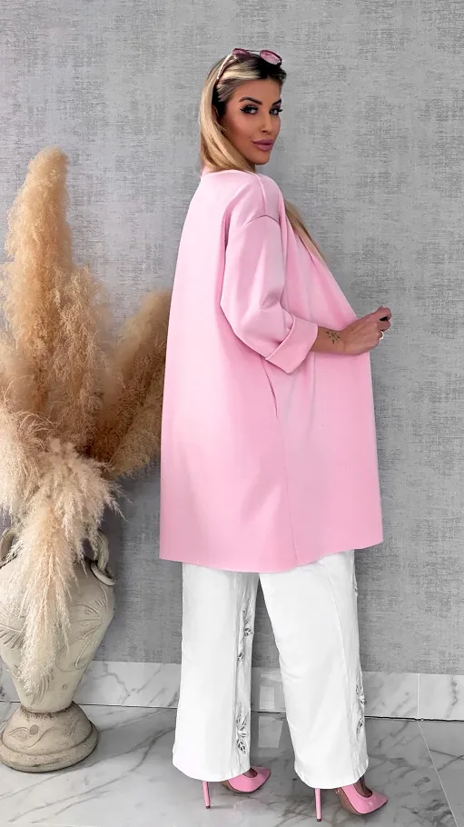 Elegancka narzutka z kwiatem ONE SIZE różowa - R555