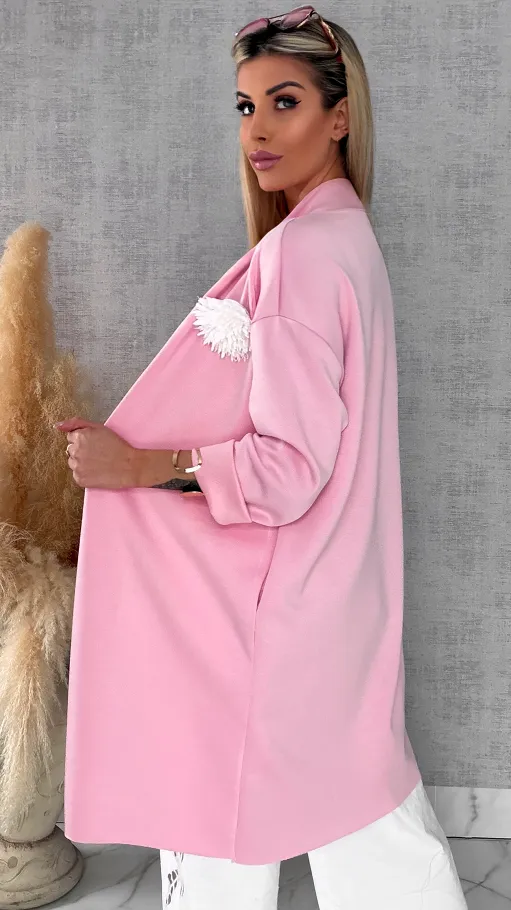 Elegancka narzutka z kwiatem ONE SIZE różowa - R555