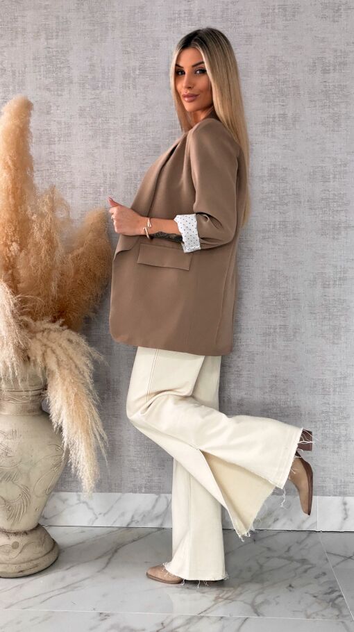 Elegancka wiosenna marynarka z podszewką w groszki BEŻOWA one size - R670A