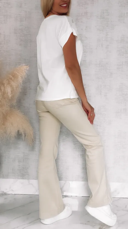 Elegancka bawełniana bluzka z ozdobnym dekoltem ONE SIZE t-shirt - R809