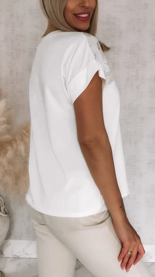 Elegancka bawełniana bluzka z ozdobnym dekoltem ONE SIZE t-shirt - R809