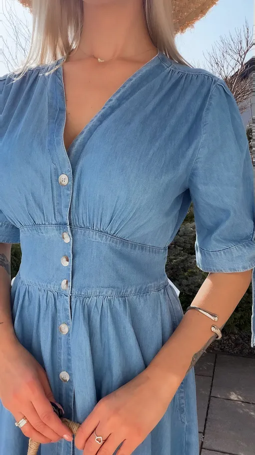 Idealna MAXI sukienka z lekkiego miękkiego JEANSU - R774