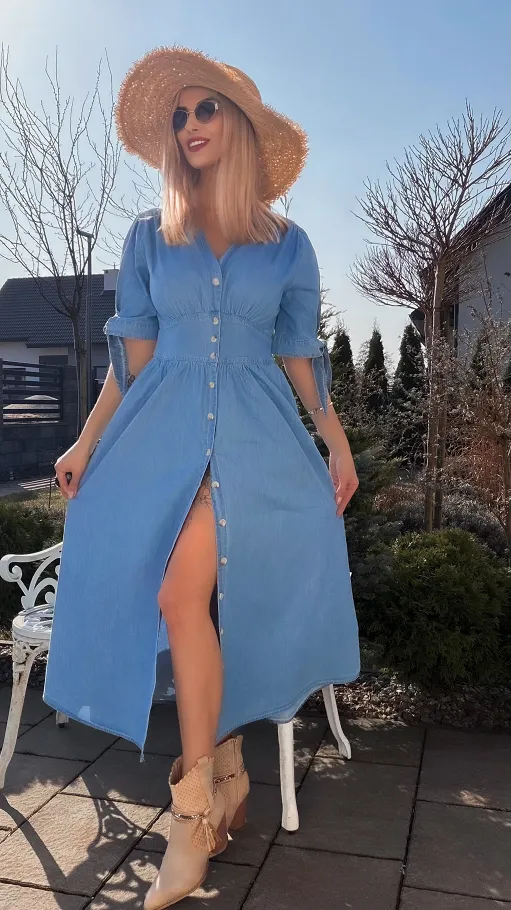 Idealna MAXI sukienka z lekkiego miękkiego JEANSU - R774