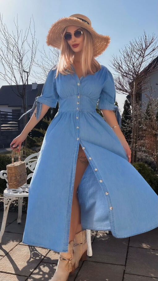 Idealna MAXI sukienka z lekkiego miękkiego JEANSU - R774