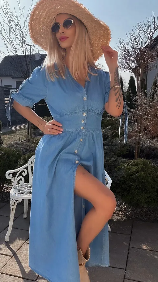 Idealna MAXI sukienka z lekkiego miękkiego JEANSU - R774