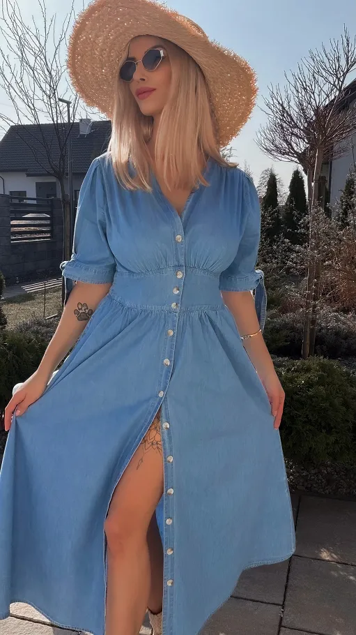 Idealna MAXI sukienka z lekkiego miękkiego JEANSU - R774