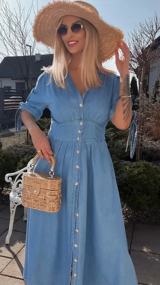 Idealna MAXI sukienka z lekkiego miękkiego JEANSU - R774