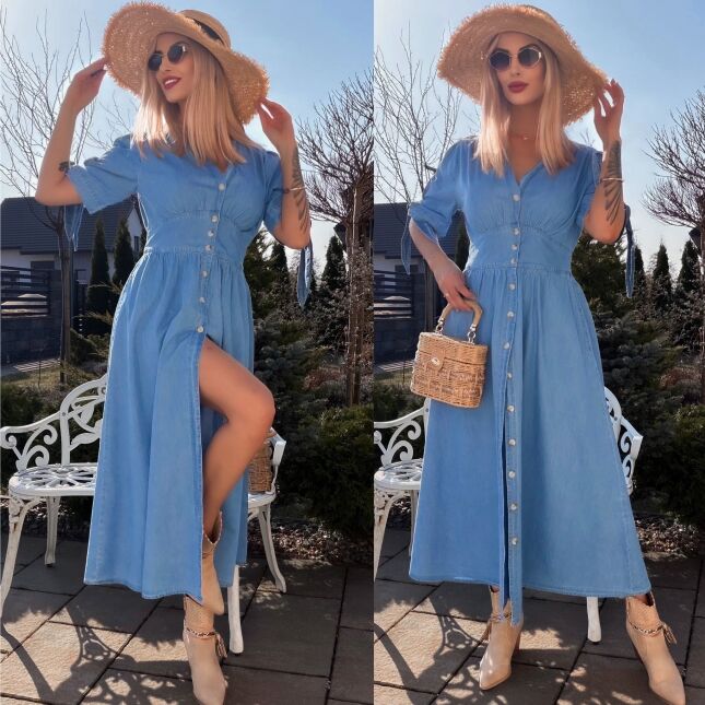 Idealna MAXI sukienka z lekkiego miękkiego JEANSU - R774