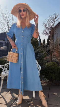 Idealna MAXI sukienka z lekkiego miękkiego JEANSU - R774