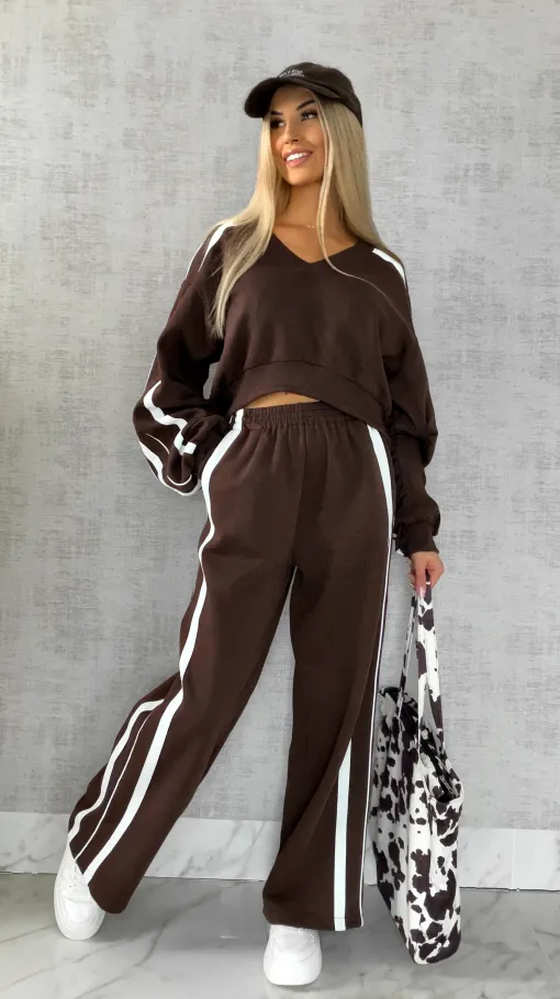 Bawełniany DRES w czekoladowym kolorze z białymi wstawkami - R474A