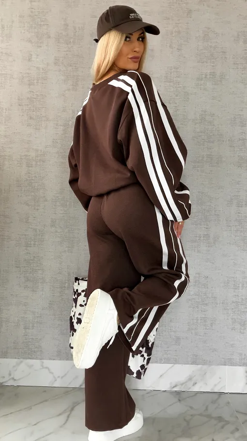 Bawełniany DRES w czekoladowym kolorze z białymi wstawkami - R474A