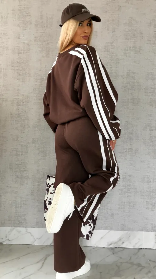 Bawełniany DRES w czekoladowym kolorze z białymi wstawkami - R474A