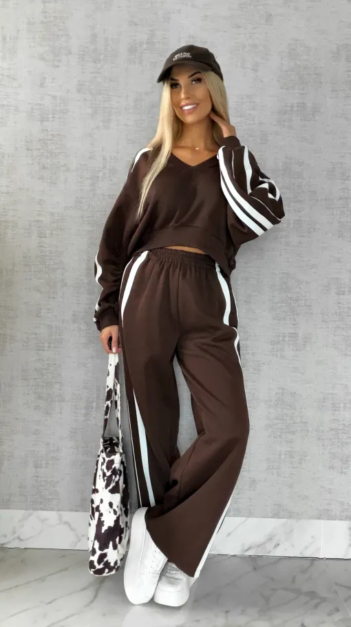 Bawełniany DRES w czekoladowym kolorze z białymi wstawkami - R474A