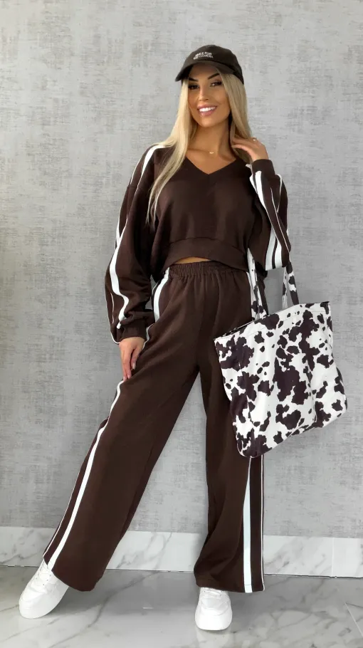 Bawełniany DRES w czekoladowym kolorze z białymi wstawkami - R474A