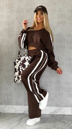 Bawełniany DRES w czekoladowym kolorze z białymi wstawkami - R474A