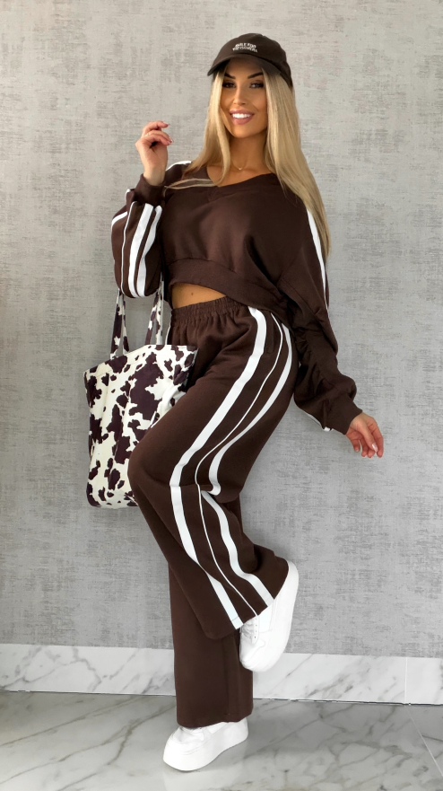 Bawełniany DRES w czekoladowym kolorze z białymi wstawkami - R474A