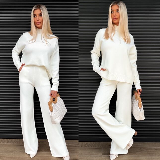 Idealny jesienny komplet dzianinowy ECRU sweter + spodnie ONE SIZE - S463A