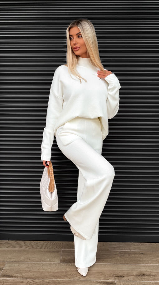 Idealny jesienny komplet dzianinowy ECRU sweter + spodnie ONE SIZE - S463A