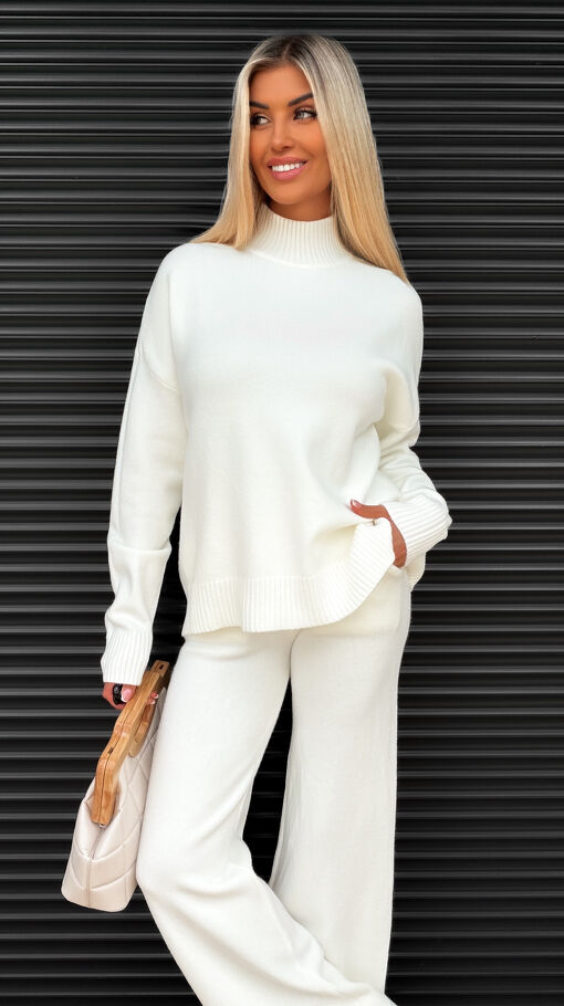 Idealny jesienny komplet dzianinowy ECRU sweter + spodnie ONE SIZE - S463A