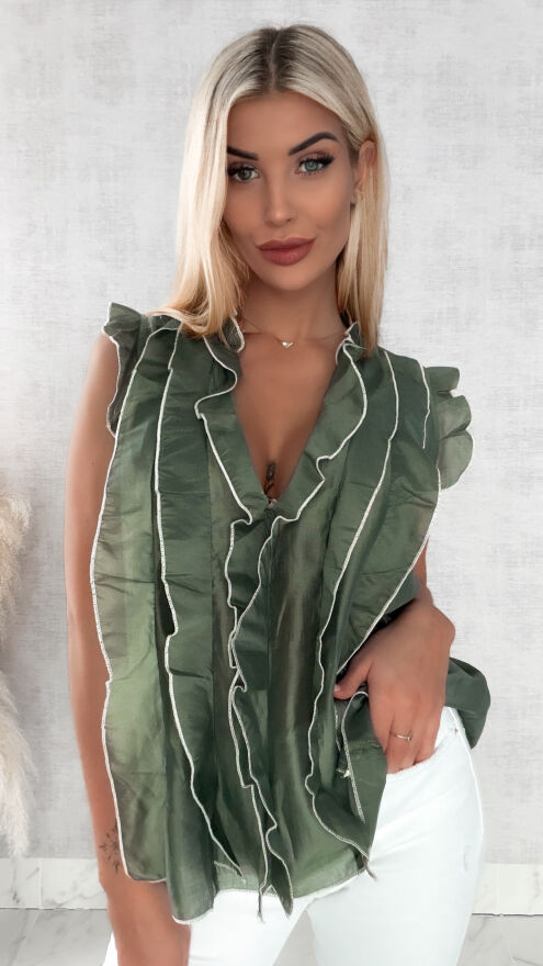 Jedwabna luźna bluzka w kolorze khaki ONE SIZE - R458