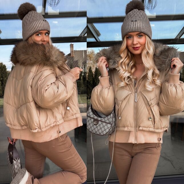 Kurtka na zimę z odpinanym futerkiem BEŻOWA - R223A