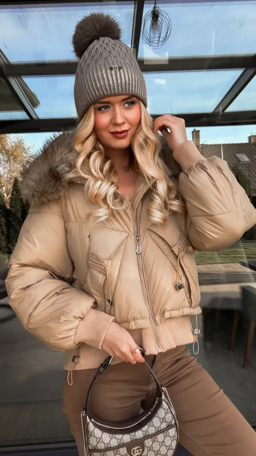 Kurtka na zimę z odpinanym futerkiem BEŻOWA - R223A