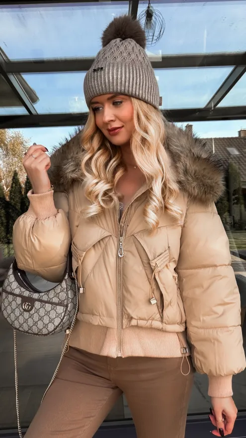 Kurtka na zimę z odpinanym futerkiem BEŻOWA - R223A