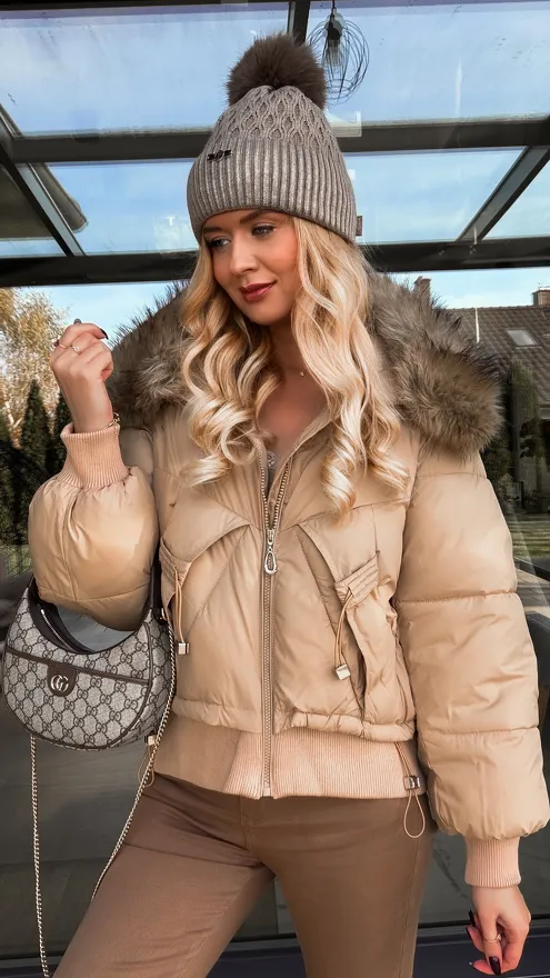 Kurtka na zimę z odpinanym futerkiem BEŻOWA - R223A