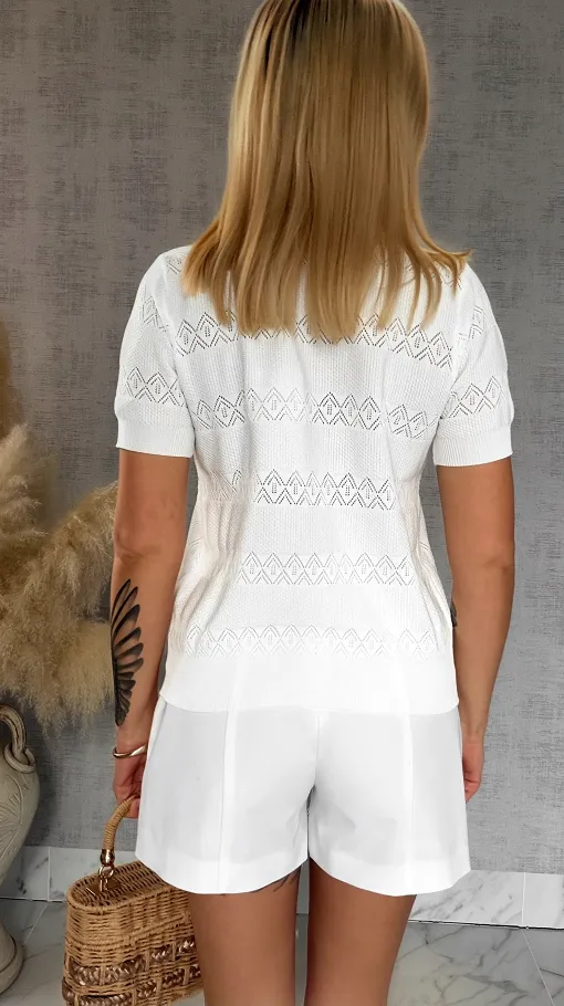 Idealna biała bluzka z wiskozy z ozdobnym kołnierzykiem ONE SIZE - R851