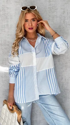 Świetna asymetryczna koszula w niebieskie paski ONE SIZE - P620