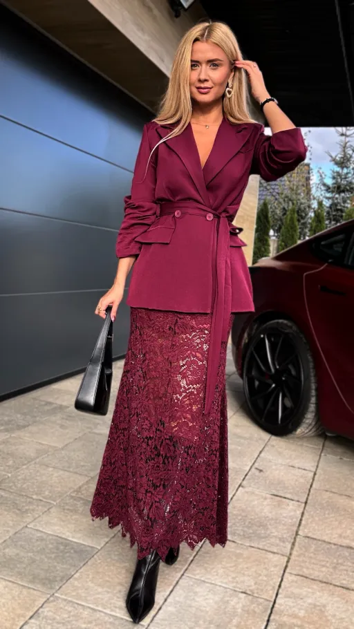 Burgundowa spódnica z koronki ONE SIZE - N863