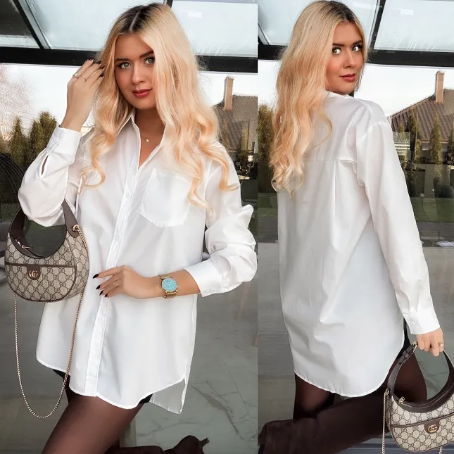 Klasyczna biała koszula z bawełny ONE SIZE - R352