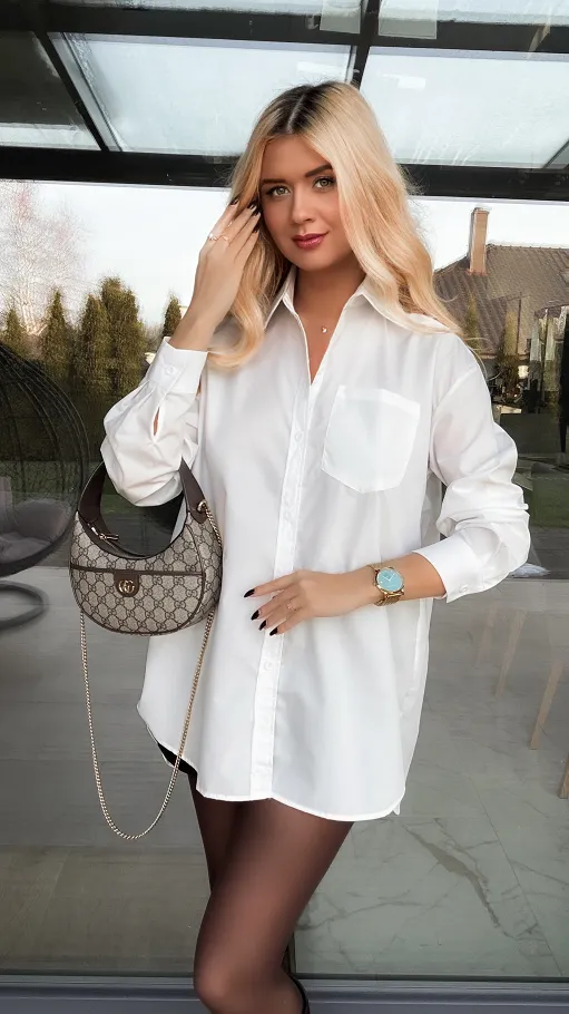 Klasyczna biała koszula z bawełny ONE SIZE - R352