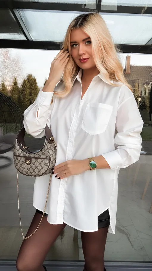 Klasyczna biała koszula z bawełny ONE SIZE - R352