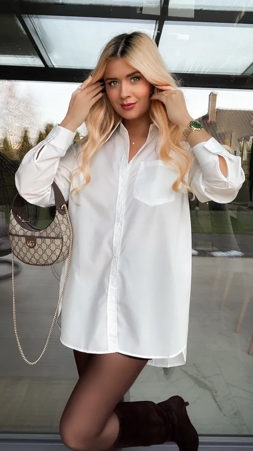 Klasyczna biała koszula z bawełny ONE SIZE - R352