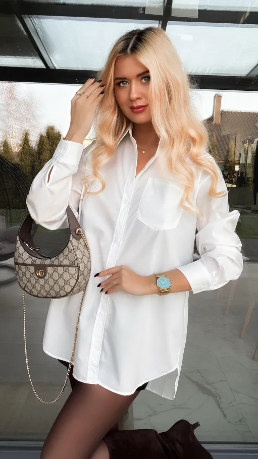 Klasyczna biała koszula z bawełny ONE SIZE - R352