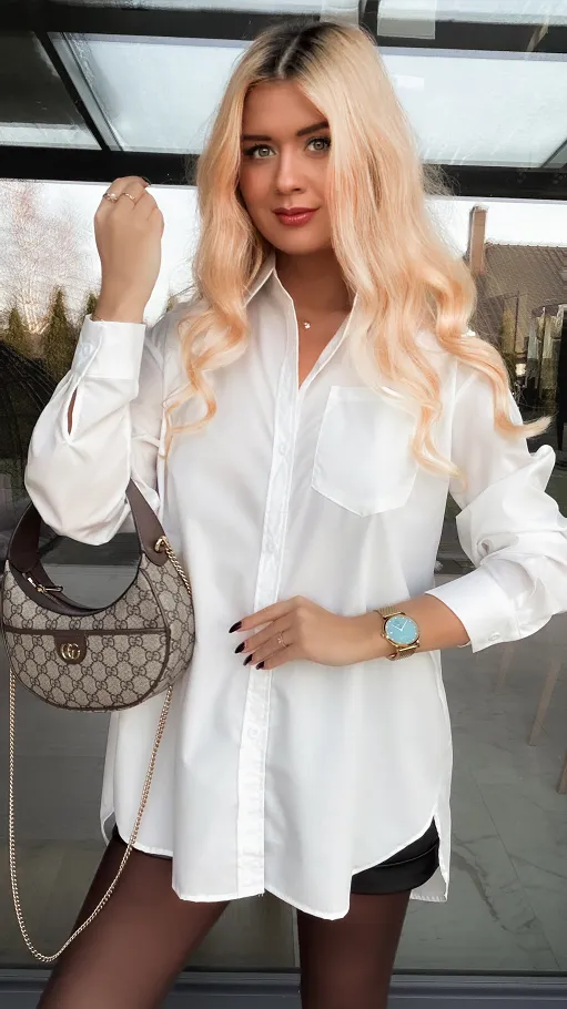 Klasyczna biała koszula z bawełny ONE SIZE - R352