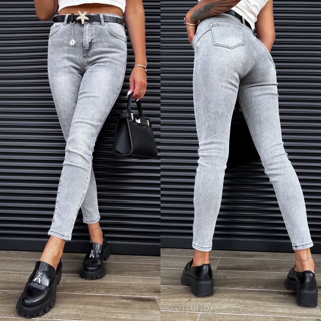 Ekstra elastyczne spodnie jeansowe rurki PUSH UP efekt -5 kg GREY JEANS - S326