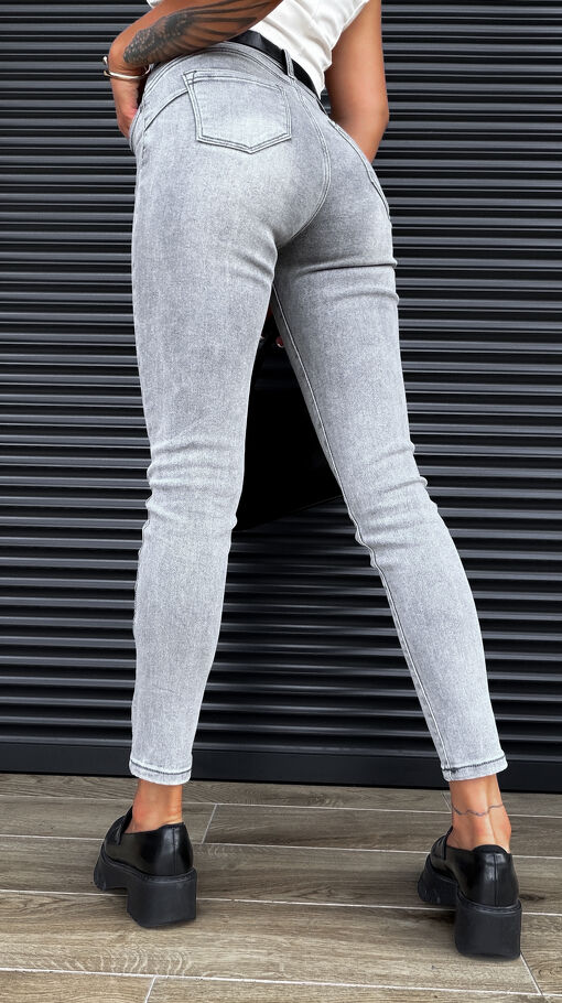 Ekstra elastyczne spodnie jeansowe rurki PUSH UP efekt -5 kg GREY JEANS - S326