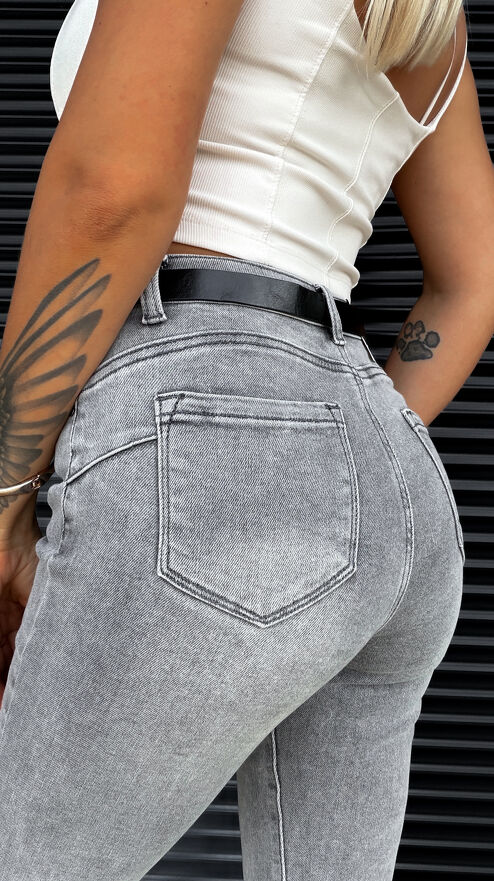 Ekstra elastyczne spodnie jeansowe rurki PUSH UP efekt -5 kg GREY JEANS - S326